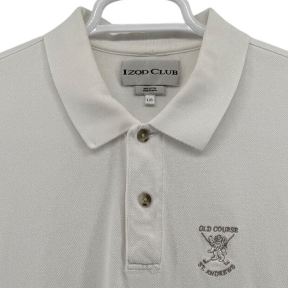 Izod Club Mens Cream Old Course St Andrews Golf Polo Shirt Large Short Sleeve